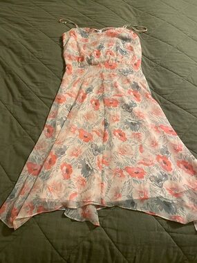 Banana Republic Coral and Gray Strapless Floral Summer Dress, size 6
